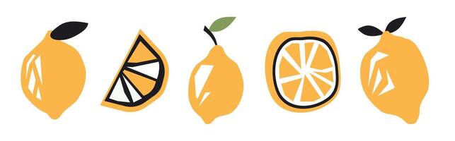 uppsättning av abstrakt citron. enkel citron. samtida trendig illustration. frukt samling design för interiör, affisch, omslag, baner. Allt element är isolerat. vektor