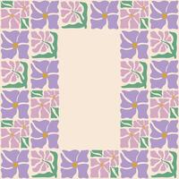 bunt retro Stil Platz Rahmen mit Lavendel Blumen und Knospen. Jahrgang Stil Hippie Clip Art Element Design Sammlung. Hand gezeichnet Natur Collage, Sommer- leer Vorlage mit Blumen. vektor
