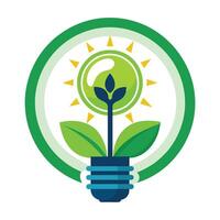 verlängerbar Energie Ressourcen Logo mit ein dynamisch Pflanze angetrieben Licht Birne Öko Idee Licht Birne Logo vektor
