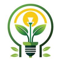 förnybar energi Resurser logotyp med en dynamisk växt driven ljus Glödlampa eco aning ljus Glödlampa logotyp vektor