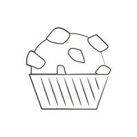 Gliederung amerikanisch Cupcake mit Schokolade Stücke im Papier form. Schokolade Chip Muffin. Gebäck. Nachtisch, Gebäck. linear Süss Lebensmittel. isoliert Objekt. Bleistift Zeichnung. Illustration. vektor