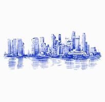 Zeichnung Hintergrund von Singapur Stadtbild im Blau vektor