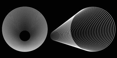 Linie Tunnel, dünn Linie Kreis Mischung, Weiß Linie isoliert auf dunkel Hintergrund, Design zum Hintergrund, Broschüre, Landung Buchseite, Flugblatt. vektor