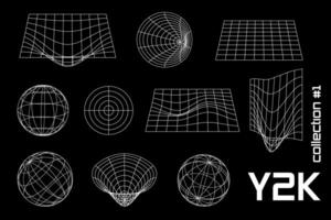 uppsättning linje svart vit y2k, 3d, ram, geometrisk former. för affischer, banderoller. vektor