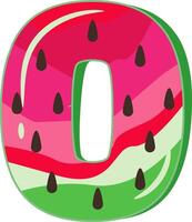 Wassermelone Alphabet Nummer 0 Design vektor