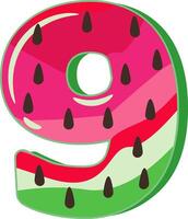 vattenmelon alfabet siffra 9 design vektor
