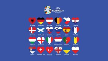 euro 2024 Tyskland flaggor hjärta design med symbol officiell logotyp europeisk fotboll slutlig illustration vektor