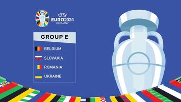 euro 2024 Tyskland grupp e flaggor med trofén design officiell symbol logotyp europeisk fotboll slutlig illustration vektor