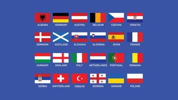 europeisk nationer fotboll 2024 flaggor abstrakt design symbol europeisk fotboll lag länder illustration vektor