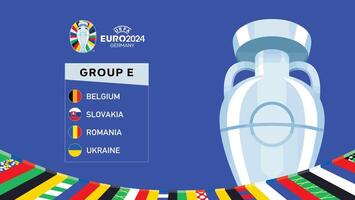 euro 2024 Tyskland grupp e flaggor design med trofén symbol officiell logotyp europeisk fotboll slutlig illustration vektor