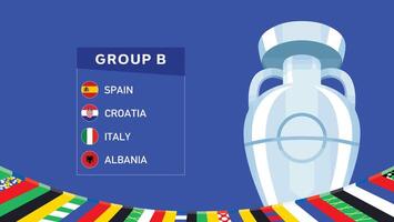 euro 2024 Tyskland grupp b flaggor design med trofén symbol officiell logotyp europeisk fotboll slutlig illustration vektor