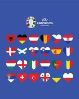 euro 2024 Tyskland flaggor hjärta design med officiell symbol logotyp europeisk fotboll slutlig illustration vektor