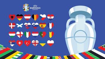 euro 2024 Tyskland flaggor hjärta design med trofén symbol officiell logotyp europeisk fotboll slutlig illustration vektor