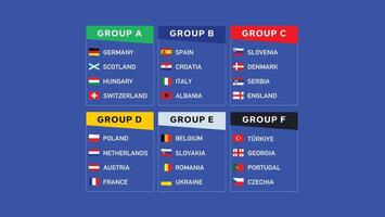 europeisk fotboll 2024 grupper lag flaggor band symbol abstrakt design europeisk fotboll nationer länder illustration vektor