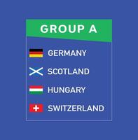 europeisk nationer 2024 grupp en lag flaggor design abstrakt länder europeisk fotboll symbol logotyp illustration vektor