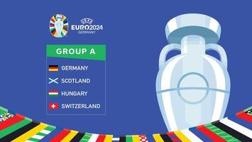 euro 2024 Tyskland grupp en flaggor med trofén design officiell symbol logotyp europeisk fotboll slutlig illustration vektor