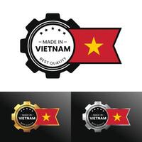tillverkad i vietnam med redskap och flagga design. för baner, stämpel, klistermärke, ikon, logotyp, symbol, märka, bricka, täta, tecken. illustration vektor