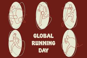 Laufen Menschen gezeichnet mit einer Linie, mit anders posiert zu feiern Welt Laufen Tag. isoliert Hintergrund. vektor