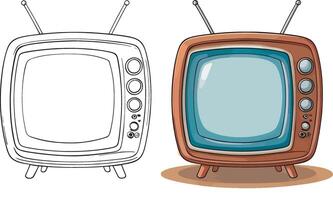 en svart och vit teckning av en tv med en blå skärm vektor