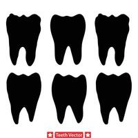 Lächeln hell Zahn Silhouette Sammlung zum Dental Designs vektor