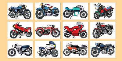 einstellen Jahrgang Motorrad. klassisch Motorrad Sammlung isoliert auf Weiß Hintergrund. vektor