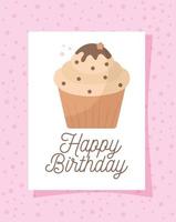 Cupcake-Karte mit Happy Birthday-Schriftzug auf rosa Hintergrund vektor