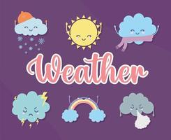 Satz Wettersymbole mit Wetterbeschriftung vektor