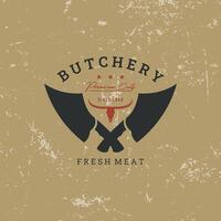 butchery logotyp årgång illustration premie kvalitet design, tecken eller design för marknads-butik vektor