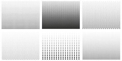 samling av svart och vit halvton mönster med gradienter. uppsättning av halvton punkt bakgrunder. isolerat illustration vektor