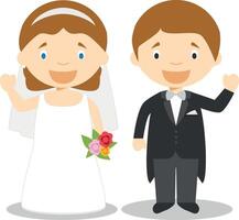 caucasian nygifta par i tecknad serie stil illustration vektor