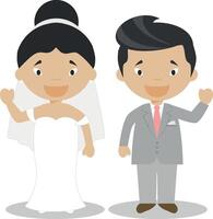 orientalisch frisch verheiratet Paar im Karikatur Stil Illustration vektor