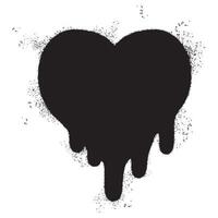 spray målad graffiti smältande hjärta ikon sprutas isolerat med en vit bakgrund. graffiti blödning hjärta ikon med över spray i svart över vit. vektor