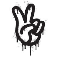 spray målad graffiti hand gest v tecken för seger ikon sprutas isolerat med en vit bakgrund. graffiti hand gest v tecken för fred symbol med över spray i svart över vit. vektor