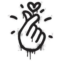 spray målad graffiti koreanska hjärta tecken sprutas isolerat med en vit bakgrund. graffiti finger kärlek symbol med över spray i svart över vit. vektor