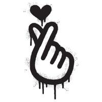 spray målad graffiti koreanska hjärta tecken sprutas isolerat med en vit bakgrund. graffiti finger kärlek symbol med över spray i svart över vit. vektor