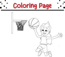 süß Mädchen spielen Basketball Färbung Buch Seite zum Kinder und Erwachsene vektor