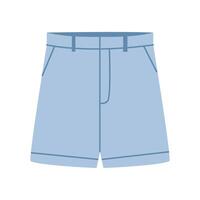 denim shorts. kvinnors sommar tillfällig ha på sig. eleganta blå shorts. Färg platt illustration isolerat på vit bakgrund. ritad för hand stil. vektor