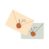 söt kuvert, torrblommiga och stansad inbjudningar. rosa kuvert. illustration med vit isolerat bakgrund. vektor