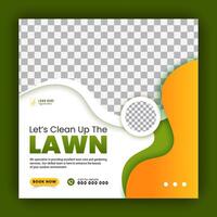 företags- modern gräsmatta vård trädgård service för social media omslag design mall, lantbruk och organisk mat kampanj posta webb baner, abstrakt grön, gul Färg form på vit bakgrund vektor