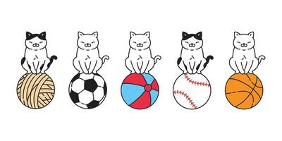 Katze Basketball Kätzchen Kattun Symbol Logo Haustier Garn Ball Fußball Fußball Baseball Sport Karikatur Charakter Sport Gekritzel Symbol Illustration Design vektor