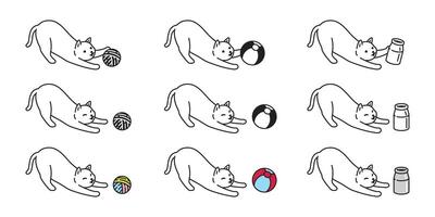 Katze Kätzchen Spielzeug Garn Ball Symbol Kattun Milch Flasche Haustier Rasse Charakter Karikatur Gekritzel Symbol Illustration Design vektor