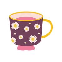 Tasse Tee mit lila Farbe und Sonnenblumen vektor