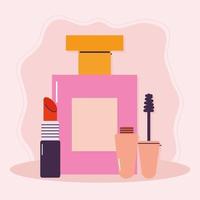 uppsättning makeup ikoner över en rosa bakgrund vektor