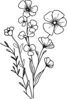 födelse blomma april daisy och ljuv ärta linje teckning, blomma ljuv linje konst Hem dekor kontinuerlig linje vägg konst svart och vit, tryckt blommig affisch botanisk konst vektor