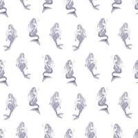 sömlös mönster med hand dragen mermaids på vit bakgrund. bakgrund med undine. illustration i årgång stil för tapet, tyg skriva ut, omslag papper. vektor