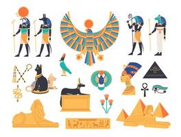 uralt Ägypten Sammlung - - Götter, Gottheiten und mythologisch Kreaturen von ägyptisch Mythologie und Religion, heilig Tiere, Symbole, die Architektur und Skulptur. farbig eben Karikatur Illustration. vektor