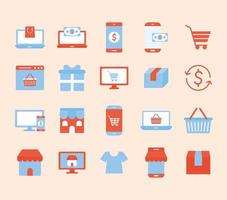 Set von Online-Shopping-Icons auf einem lachsfarbenen Hintergrund vektor