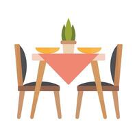 Zuhause Wunder illustriert Tabelle wesentliche, einschließlich Stühle, Platten, und Blumen vektor
