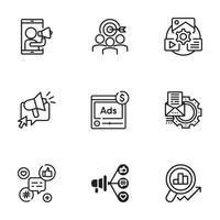 en uppsättning av marknadsföring ikoner i en trendig linjär stil vektor