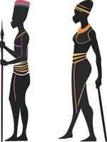 Silhouetten von schwarz gehäutet afrikanisch Männer Stehen, Design mit das Kultur von Afrika. vektor